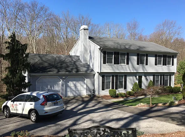 A local company completing a residential roof replacement project in Greenwich, CT.